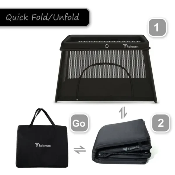 Teknum – Portable Quick fold Playard & Cot with Zipper Door & Carry Bag – Midnight Black