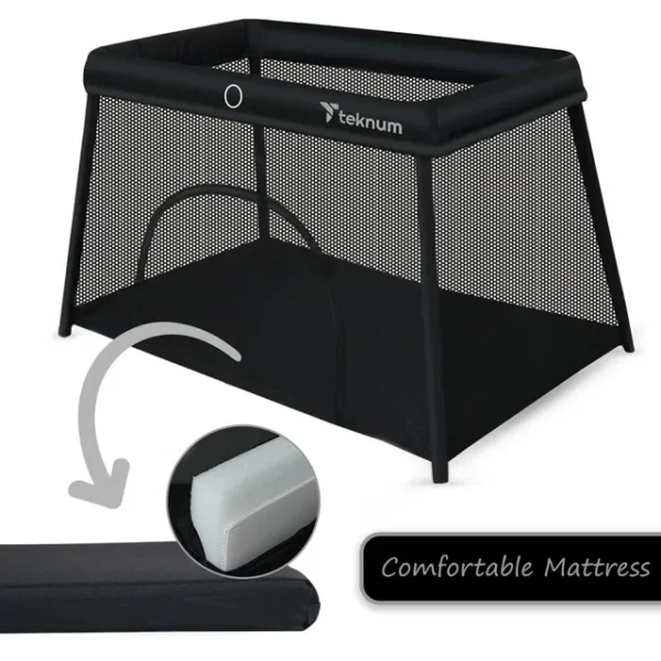 Teknum – Portable Quick fold Playard & Cot with Zipper Door & Carry Bag – Midnight Black