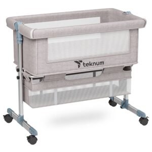 Teknum Bedside Crib with Storage Basket, Adjustable Anti-Reflux, Mosquito Net Mattress Included - Ivory