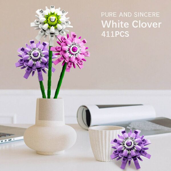 Sembo Clover Flower Building Blocks – White Pink Purple