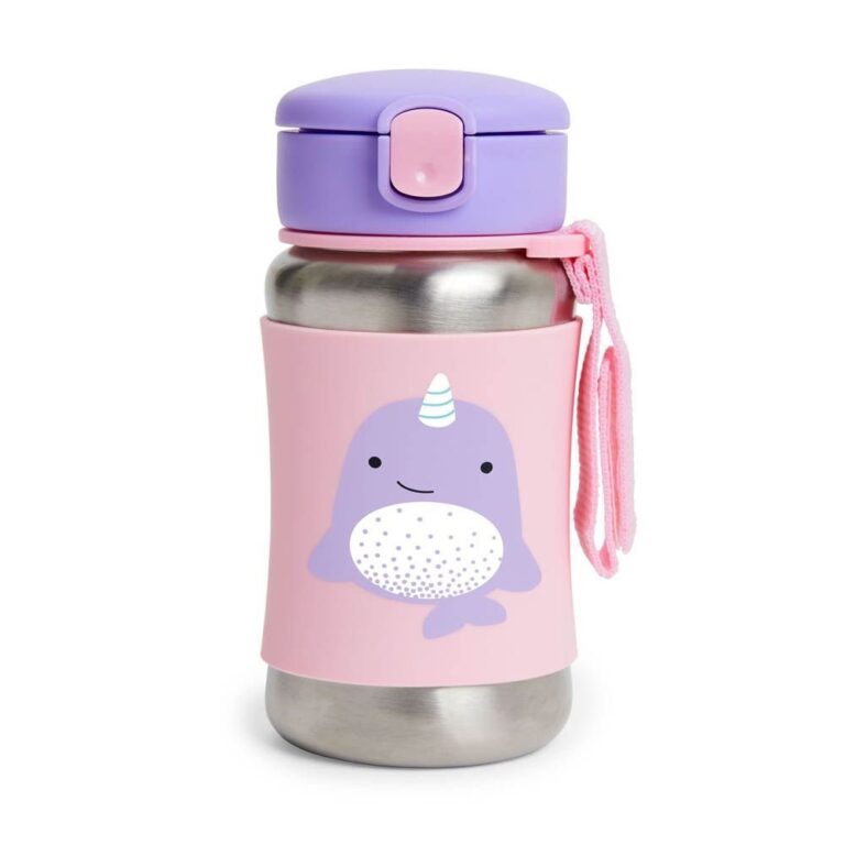 Skiphop- Zoo Stainless Steel Kid's Straw Water Bottle, 350ml - Narwhal