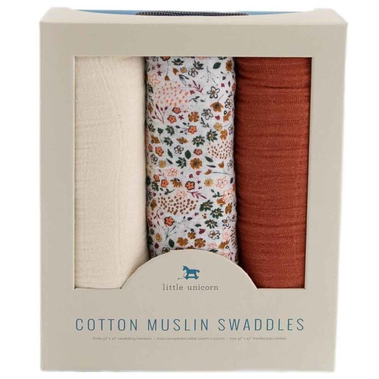 Little Unicorn - Cotton Muslin - Swaddle 3 Pack Set - Pressed Petals