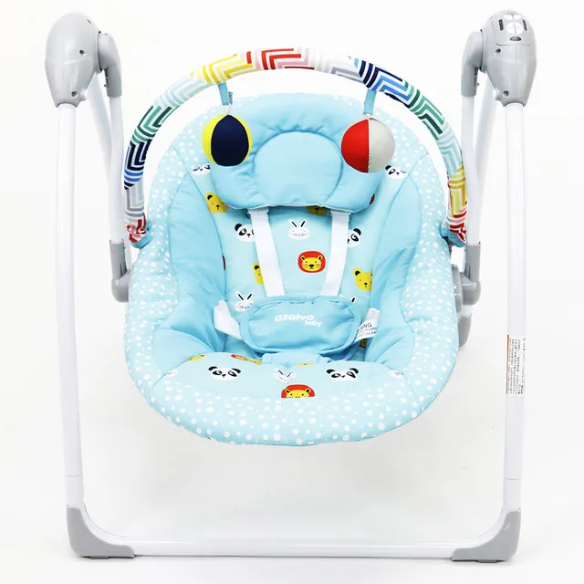 ASALVO Musical Swing - Blue for Babies 0m+, with 12 Melodies, 5 Speeds, Toy Bar, 3-Point Harness, Foldable Design, AC/Battery Dual Power