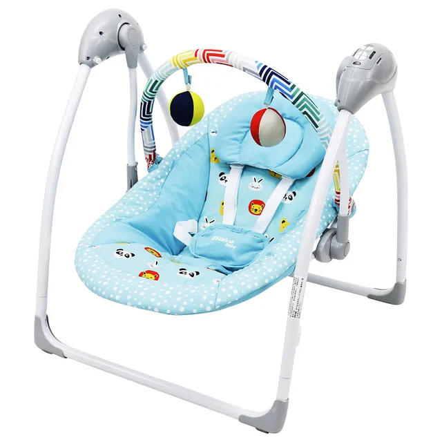 ASALVO Musical Swing - Blue for Babies 0m+, with 12 Melodies, 5 Speeds, Toy Bar, 3-Point Harness, Foldable Design, AC/Battery Dual Power