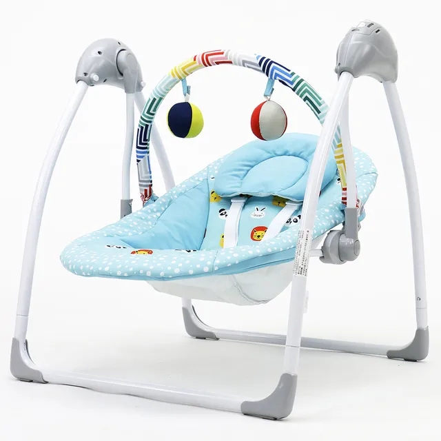 ASALVO Musical Swing - Blue for Babies 0m+, with 12 Melodies, 5 Speeds, Toy Bar, 3-Point Harness, Foldable Design, AC/Battery Dual Power