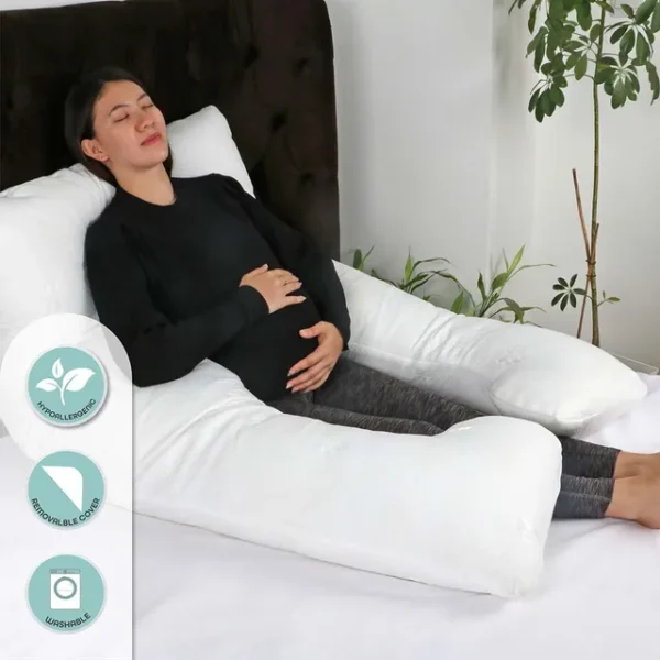 Moon – Full Body Pregnancy Pillow with Washable Cotton Cover – White