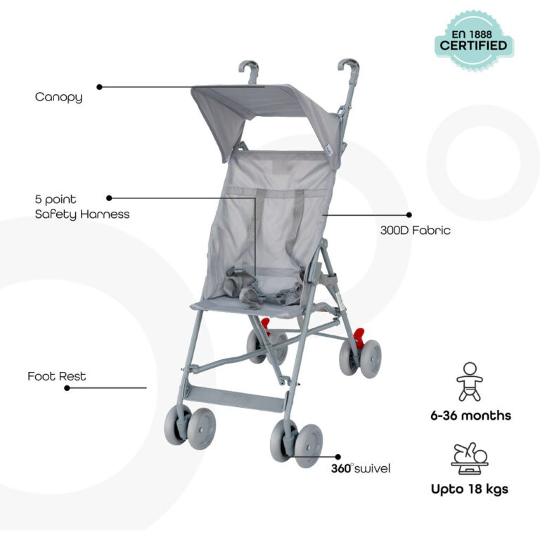 MOON - Jet-Light Weight/Compact Fold Buggy Stroller-Light Grey