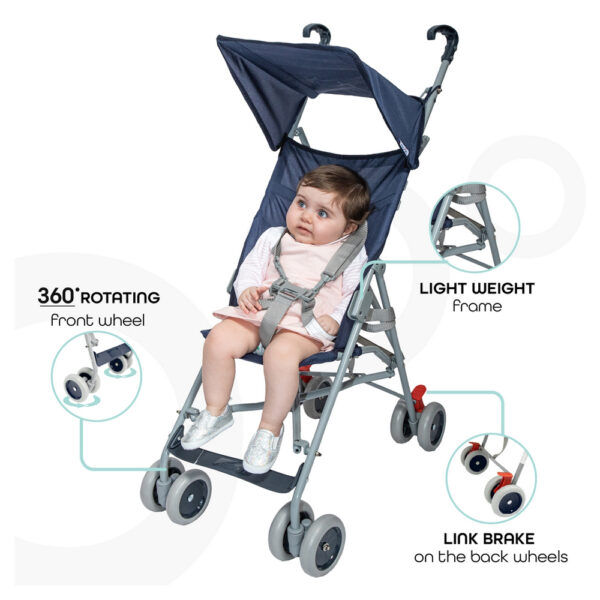 MOON – Jet-Ultra Light Weight/Compact Fold Buggy Stroller Dark Blue