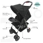 Moon – Bezik One Fold Stroller – Black