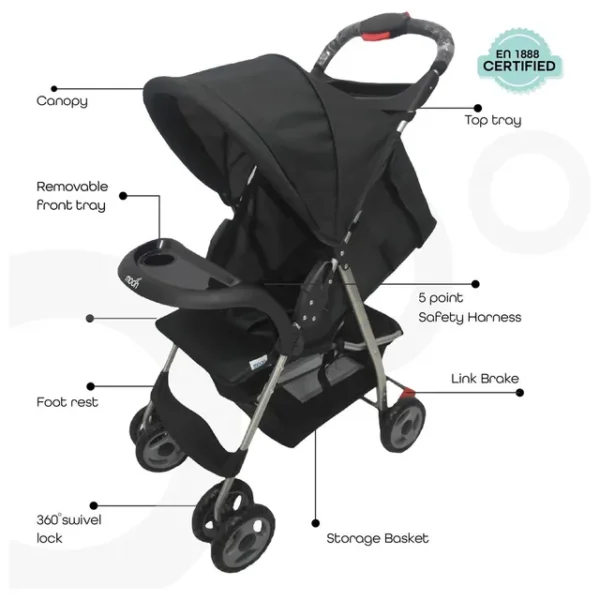 Moon – Bezik One Fold Stroller – Black