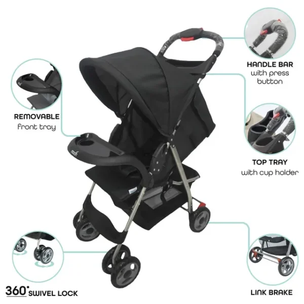 Moon – Bezik One Fold Stroller – Black