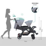 Moon – Dois Foldable Twin Stroller – Grey