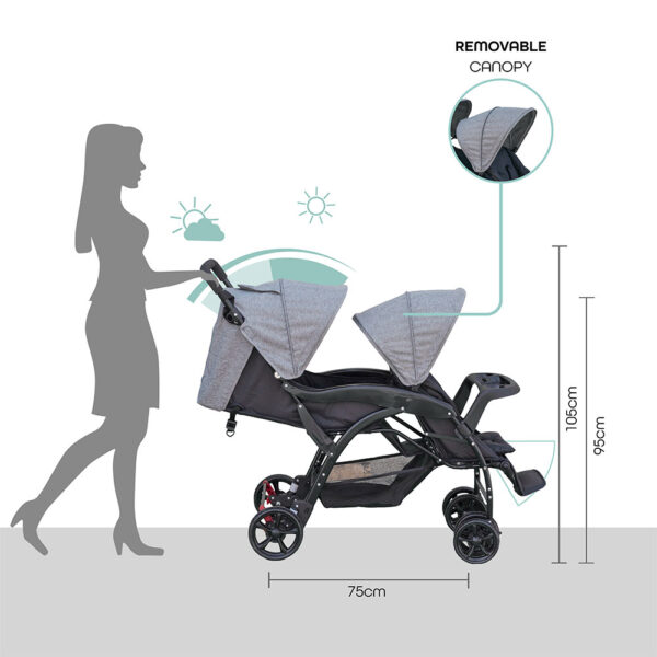 Moon – Dois Foldable Twin Stroller – Grey
