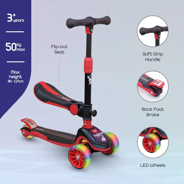 Moon - Xplora Baby/Kids 3 Wheel Scooter with Seat | Outdoor & Sports Scooter Toy - Red and Black