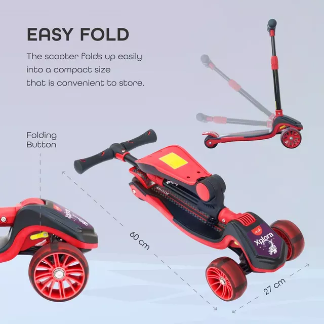 Moon - Xplora Baby/Kids 3 Wheel Scooter with Seat | Outdoor & Sports Scooter Toy - Red and Black