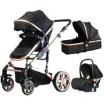 Teknum 3-in-1 Pram Stroller and Infant Car Seat Combo, 0-3 Years – Black, Organic Linen, Reversible & Adjustable