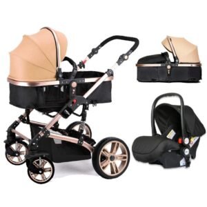 Teknum – 3-in-1 Pram Stroller Sleeping Bassinet Grey and Infant Car Seat