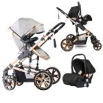 Teknum – 3-in-1 Pram Stroller Sleeping Bassinet Grey and Infant Car Seat