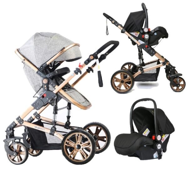 Teknum – 3-in-1 Pram Stroller Sleeping Bassinet Grey and Infant Car Seat