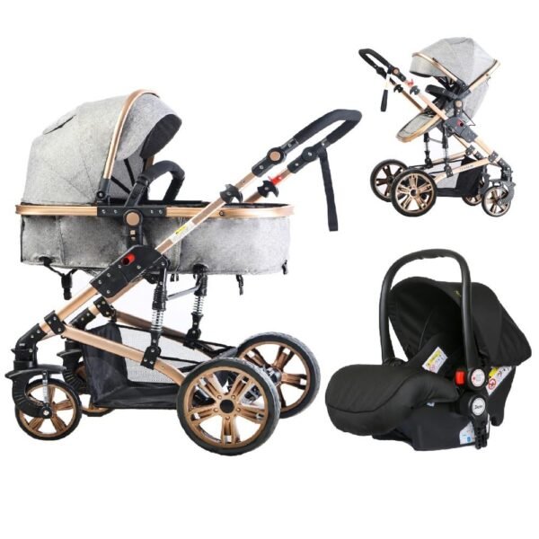 Teknum – 3-in-1 Pram Stroller Sleeping Bassinet Grey and Infant Car Seat