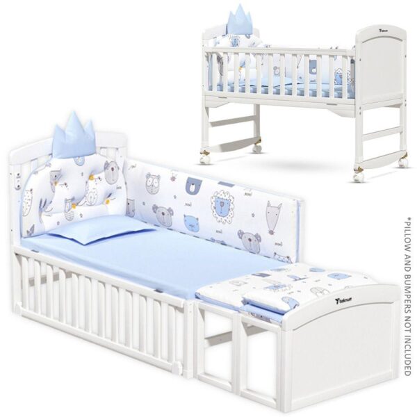 Teknum 7-in-1 Convertible Bed for 0-12 Years, New Zealand Pine, Adjustable with Mattress & Mosquito Net