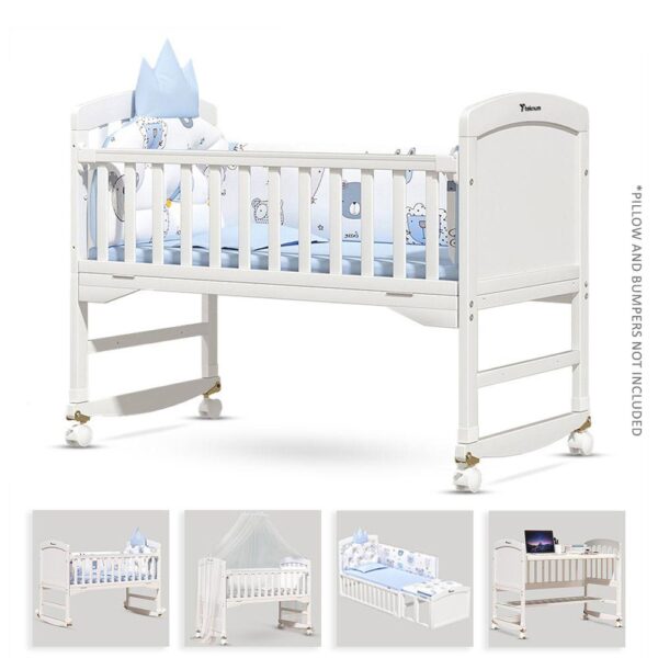 Teknum 7-in-1 Convertible Bed for 0-12 Years, New Zealand Pine, Adjustable with Mattress & Mosquito Net