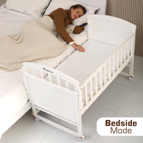 Teknum 7-in-1 Convertible Bed for 0-12 Years, New Zealand Pine, Adjustable with Mattress & Mosquito Net