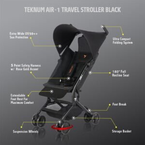 Teknum AIR 1 Ultra-Compact Folding Travel Stroller, 0-3 Years, With Carrying Backpack - Black