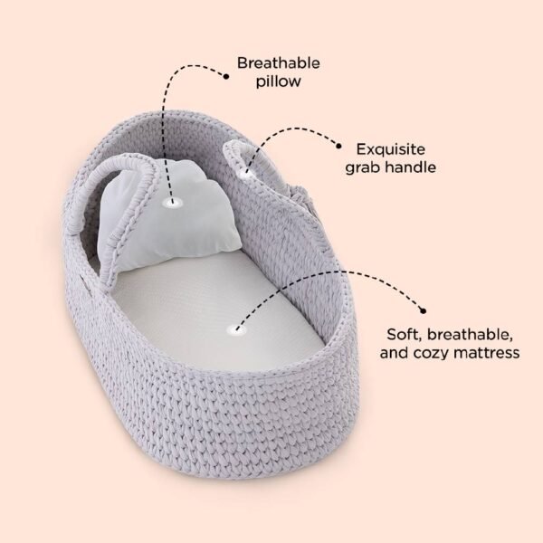 Teknum – Moses Rope Basket with Stand – Grey