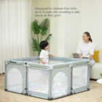 Teknum One – Minute Fold – Unfold Playpen, Large 150 x 180 cm with Mattress and Balls – Grey