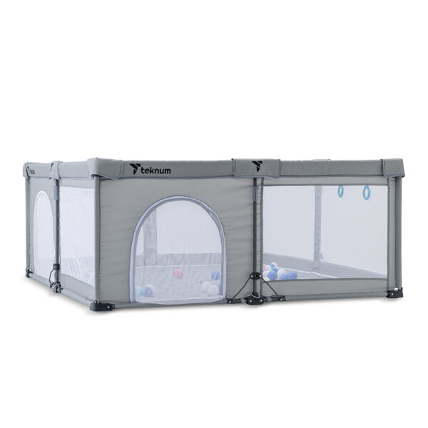 Teknum One – Minute Fold – Unfold Playpen, Large 150 x 180 cm with Mattress and Balls – Grey