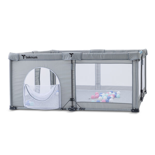 Teknum One – Minute Fold – Unfold Playpen, Large 150 x 180 cm with Mattress and Balls – Grey