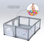 Teknum One – Minute Fold – Unfold Playpen, Large 150 x 180 cm with Mattress and Balls – Grey