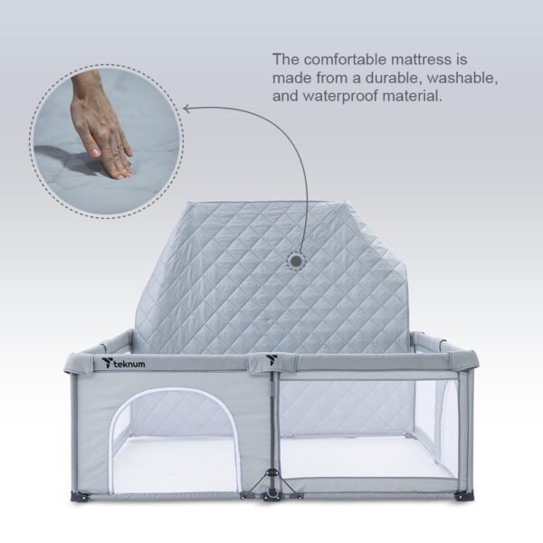 Teknum One – Minute Fold – Unfold Playpen, Large 150 x 180 cm with Mattress and Balls – Grey