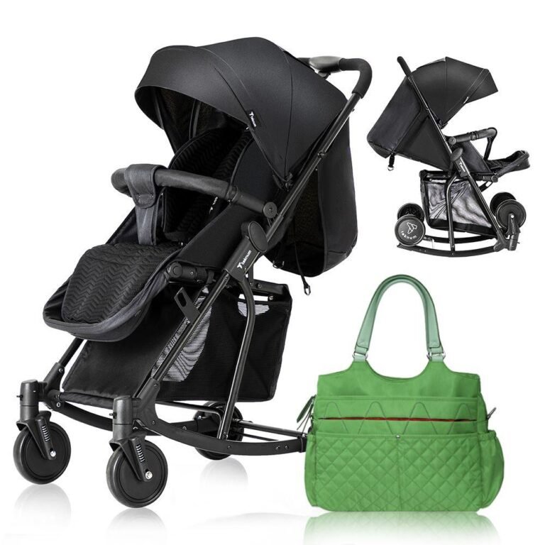 Teknum - Stroller With Rocker With Green Diaper Tote Bag - Black
