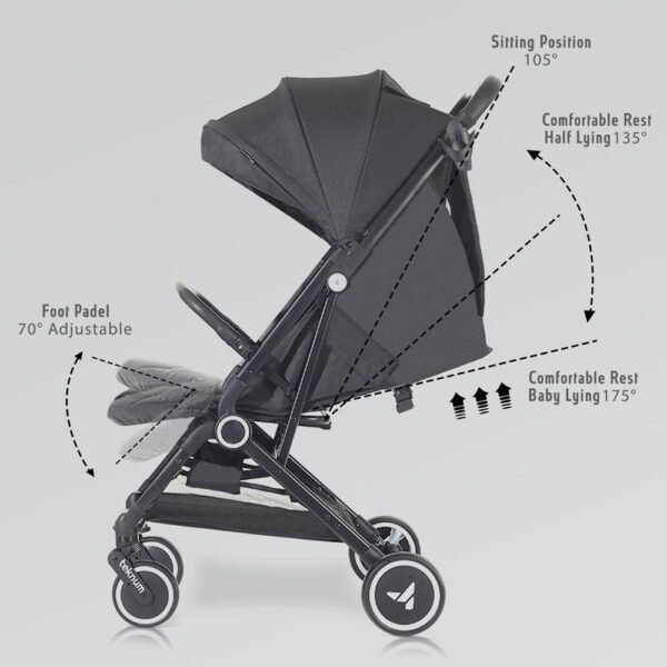 Teknum Travel Cabin Stroller with Extra Wide Canopy, Reclining Seat, Breathable Fabric – Black, 0m+ – 22kg