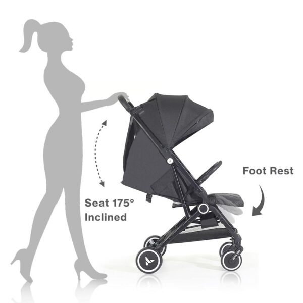 Teknum Travel Cabin Stroller with Extra Wide Canopy, Reclining Seat, Breathable Fabric – Black, 0m+ – 22kg