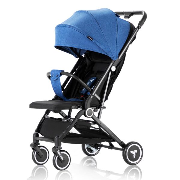 Teknum Travel Cabin Stroller with Extra Wide Canopy, Reclining Seat, Breathable Fabric – Blue, 0m+ – 22kg