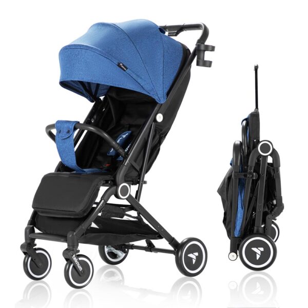 Teknum Travel Cabin Stroller with Extra Wide Canopy, Reclining Seat, Breathable Fabric – Blue, 0m+ – 22kg