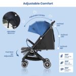 Teknum Travel Cabin Stroller with Extra Wide Canopy, Reclining Seat, Breathable Fabric – Blue, 0m+ – 22kg