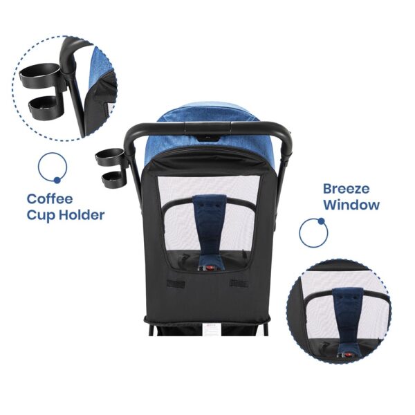Teknum Travel Cabin Stroller with Extra Wide Canopy, Reclining Seat, Breathable Fabric – Blue, 0m+ – 22kg