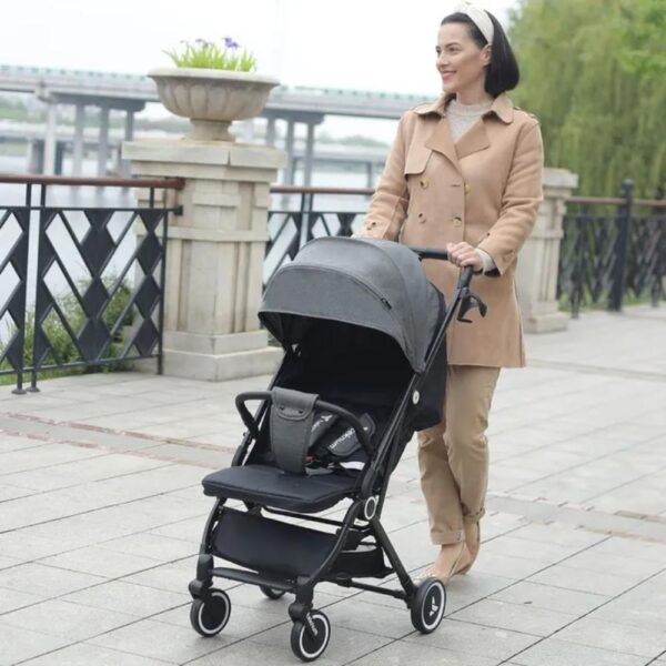 Teknum Travel Cabin Stroller with Extra Wide Canopy, Reclining Seat, Breathable Fabric – Grey, 0m+ – 22kg