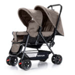 Teknum Story Twin Stroller for 6M-3Y – Compact Double Baby Pram, Dual Recline, Linen Cushioned, Easy Fold, Foot Locks, Canopy – Khaki