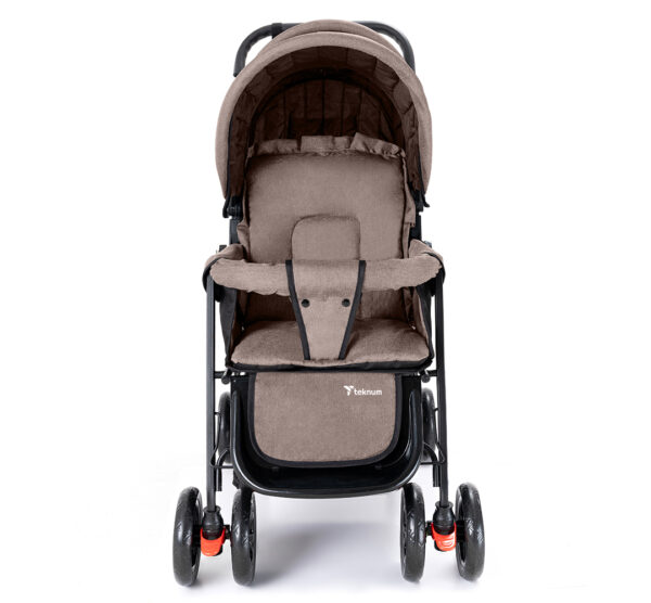 Teknum Story Twin Stroller for 6M-3Y – Compact Double Baby Pram, Dual Recline, Linen Cushioned, Easy Fold, Foot Locks, Canopy – Khaki
