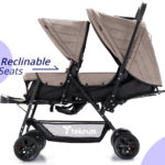 Teknum Story Twin Stroller for 6M-3Y – Compact Double Baby Pram, Dual Recline, Linen Cushioned, Easy Fold, Foot Locks, Canopy – Khaki