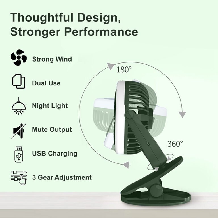 Teknum - 2-IN-1 Stroller USB Charging Fan with Light - Green