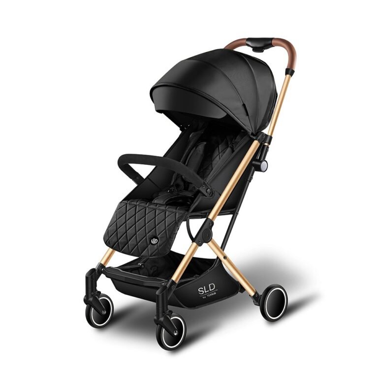 Teknum SLD Travel Lite Stroller, 0-4 Years, Easy One-Hand Fold, Cabin Size, Shock Absorber, Reclining Seat - Black & Gold