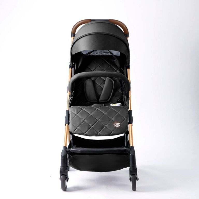 Teknum SLD Travel Lite Stroller, 0-4 Years, Easy One-Hand Fold, Cabin Size, Shock Absorber, Reclining Seat - Black & Gold