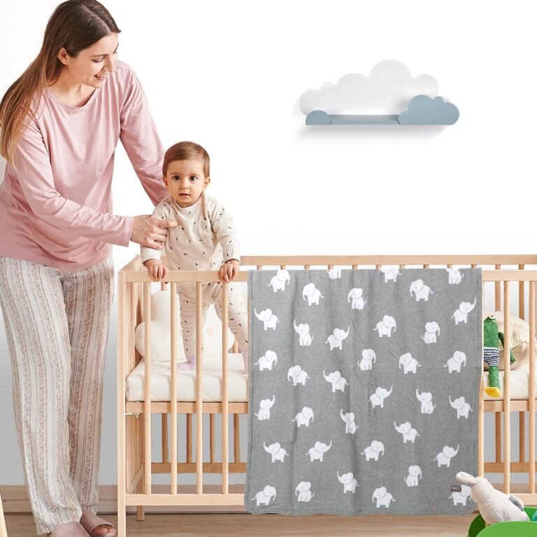 Nurtur Soft Knitted Baby Blanket - White Elephant print
