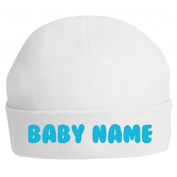 Twinkle Hands – Personalised Baby Cap Beanie – Blue font
